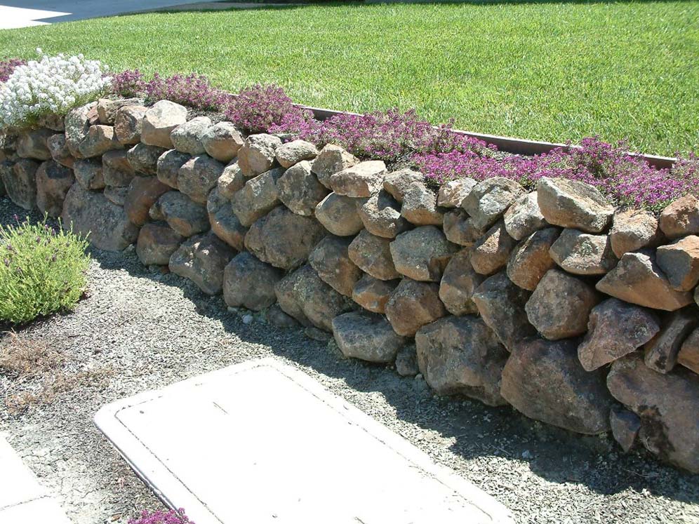 Stacked Rock Wall and Groundcover