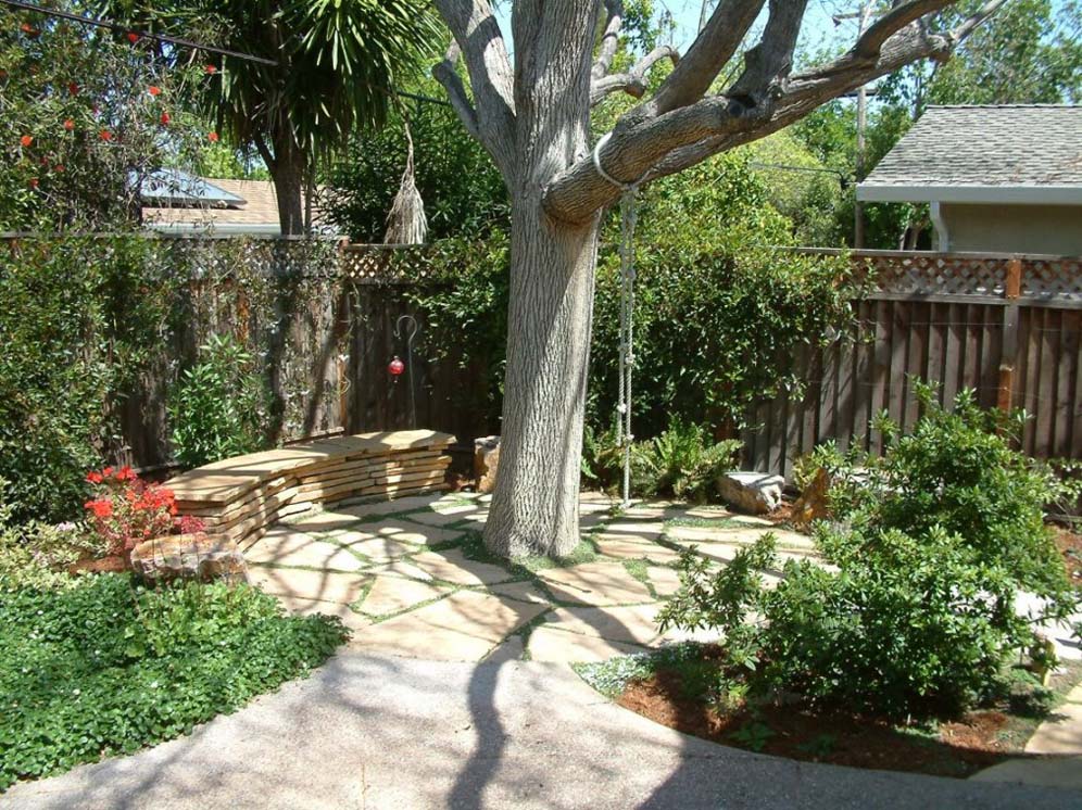 Curved Bench in Garden